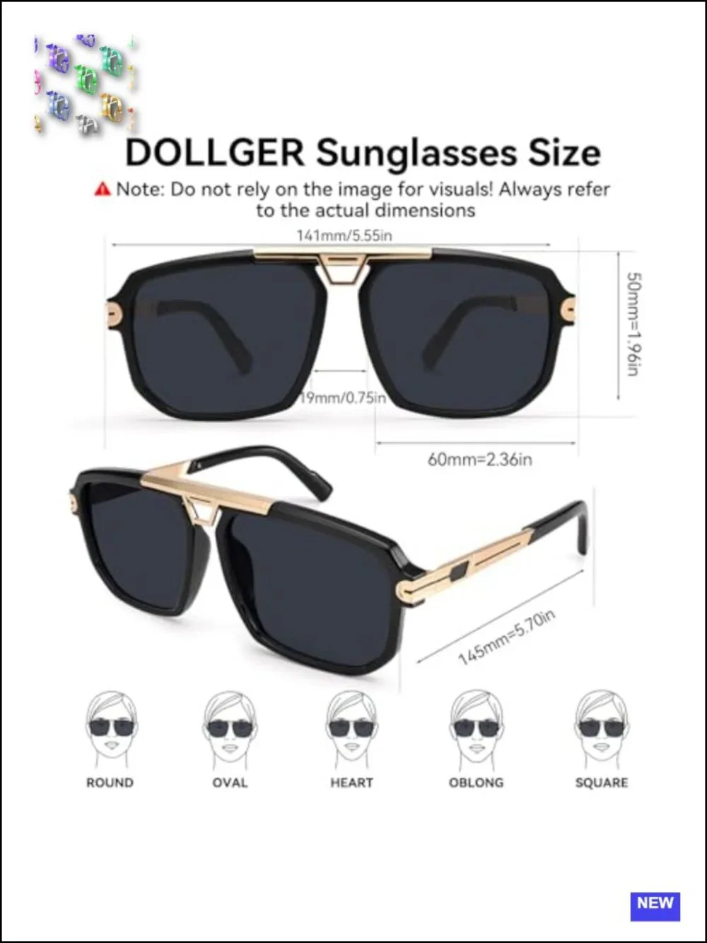 Oversized Square Sunglasses UV400 Retro Double Bridge Metal Frame Shield